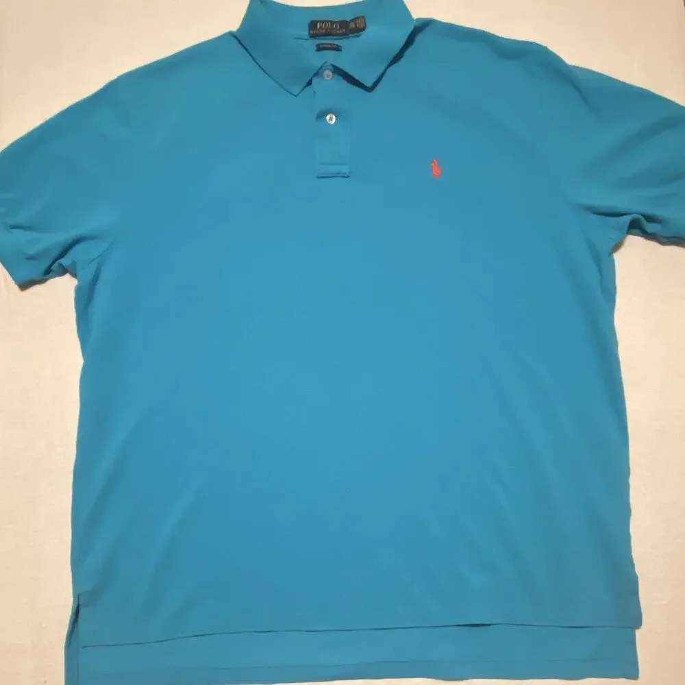 Polo Ralph Lauren Classic Fit Polo Shirt Men’s XXL Blue Red Pony Short Sleeve
